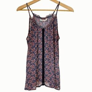 Inked & Faded Womens Ditsy Floral Sheer Chiffon Tank Top Size Medium Festival